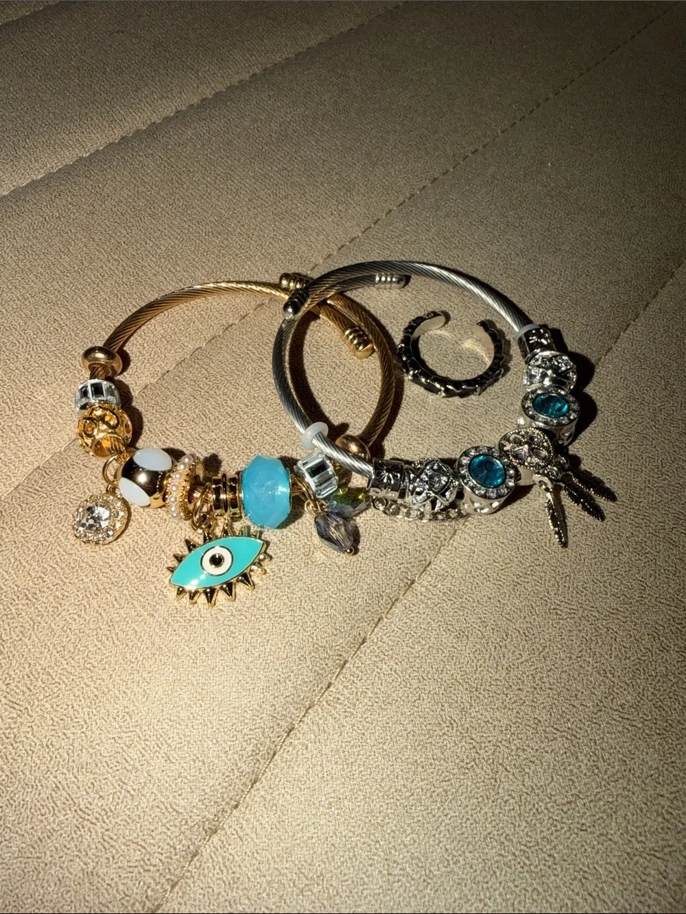 Gold & Silver Beaded Charm Bracelets with Turquoise Accents ( 2 ) bracelet